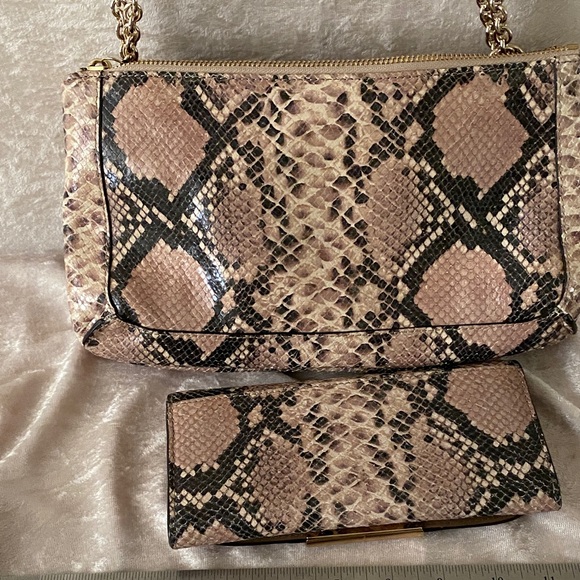 Coach Beige and Black Snake Print purse and wallet set. Excellent condition